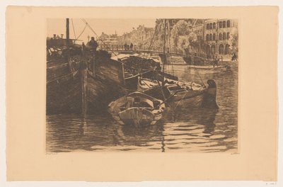 Barcos de turba en el Oude Schans de Ámsterdam de Willem Witsen (signed by artist)