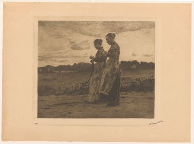 Dos tejedoras de pie en un paisaje de Ede de Willem Witsen (signed by artist)