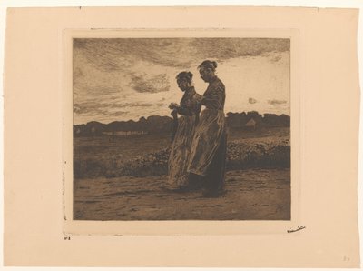 Dos tejedoras de pie en un paisaje de Ede de Willem Witsen (signed by artist)