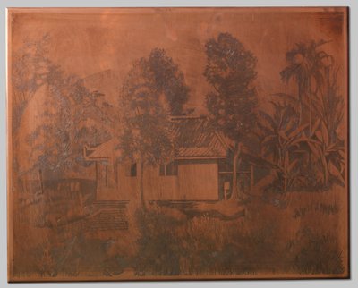 Buitenzorg, casa con un volcán al fondo de Willem Arnoldus Witsen
