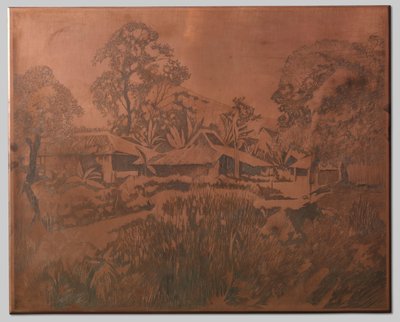Buitenzorg, casas kampong, Salak y Cedeh a la derecha al fondo de Willem Arnoldus Witsen