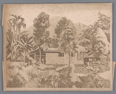 Casa con el volcán Salak al fondo, Buitenzorg de Willem Arnoldus Witsen