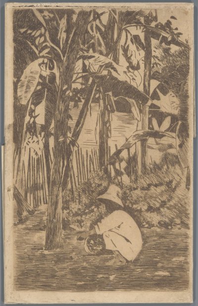 Niño agachado en un jardín, Buitenzorg de Willem Arnoldus Witsen