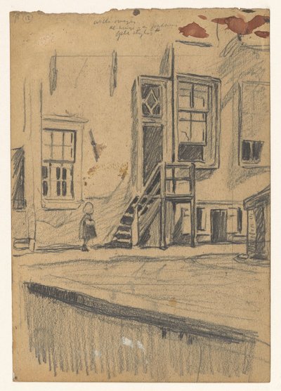 Chica junto a la escalera de madera, muro del muelle de Willem Arnoldus Witsen