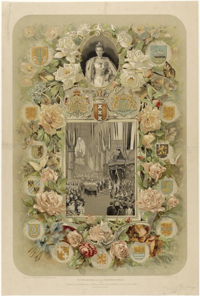 En recuerdo de la Coronación Solemne de S.M. la Reina Guillermina, en la Nieuwe Kerk de Amsterdam - 6 de septiembre de 1898 (título en el objeto) de Willem Zwart