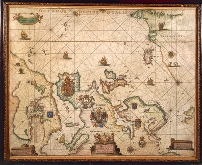 Costa Europea, mapa en pergamino por Willem y Joan Blaeu de Willem and Joan  Blaeu