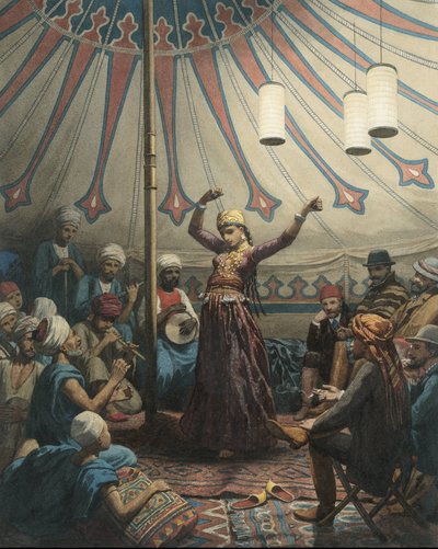 Bailarina egipcia en una carpa, con músicos y espectadores de Willem de Famars Testas