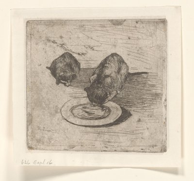 Dos gatos, uno bebiendo de un plato
Dos gatitos (título original) de Willem de Zwart