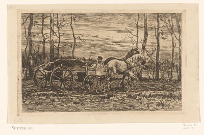 Carro con madera de monte arrastrado por dos caballos
Vagón con monte bajo (título original) de Willem de Zwart