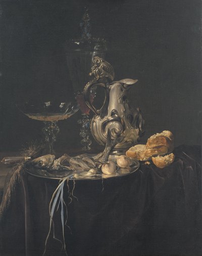 Naturaleza muerta. Desayuno con una jarra de plata de Willem van Aelst