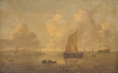 Marina con una ciudad al fondo de Willem van Diest