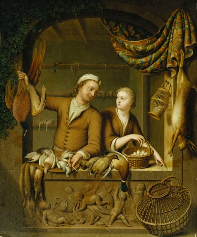 Los vendedores de aves de corral, 1727 de Willem Van Mieris