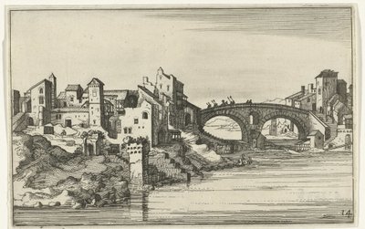 puente sobre el rio Ruinas romanas y paisajes costeros (serie 1) (título de la serie) de Willem van Nieulandt (II)
