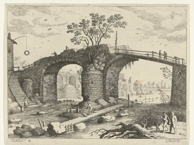 Puente sobre un río Paisajes italianos (título de la serie) de Willem van Nieulandt (II)
