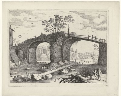Puente sobre un río Paisajes italianos (título de la serie) de Willem van Nieulandt (II)