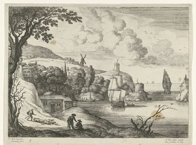 Pueblo junto a una bahía Paisajes italianos (título de la serie) de Willem van Nieulandt (II)