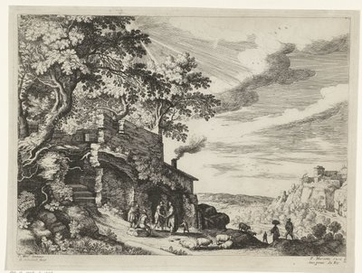 Pastores en una ruina Paisajes italianos (título de la serie) de Willem van Nieulandt (II)