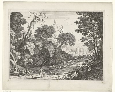 Pastores con el rebaño Paisajes italianos (título de la serie) de Willem van Nieulandt (II)