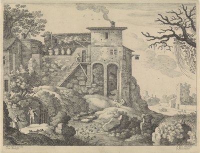 Paisaje italiano con una posada de Willem van Nieulandt (II)