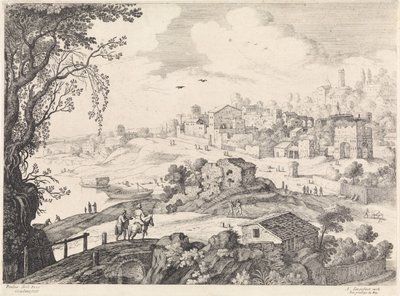 paisaje italiano con una ciudad Paisajes italianos (título de la serie) de Willem van Nieulandt (II)