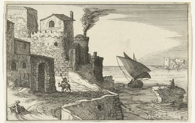 Pueblo costero Ruinas romanas y paisajes costeros (serie 1) (título de la serie) de Willem van Nieulandt (II)