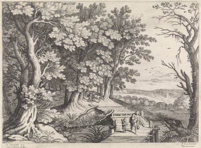 Paisaje con Abraham e Isaac Paisajes italianos (título de la serie) de Willem van Nieulandt (II)