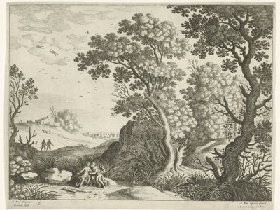 paisaje con diana y una ninfa Paisajes italianos (título de la serie) de Willem van Nieulandt (II)