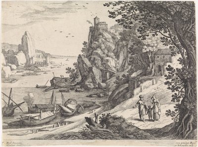 Paisaje con la Expulsión de Agar e Ismael Paisajes italianos (título de la serie) de Willem van Nieulandt (II)