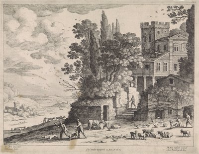 Paisaje con casa, figuras y ganado de Willem van Nieulandt (II)