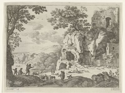 paisaje con una ruina Paisajes italianos (título de la serie) de Willem van Nieulandt (II)