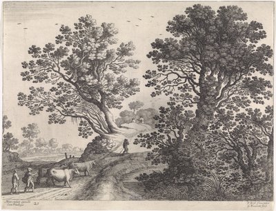Paisaje con conductores de vacas Paisajes italianos (título de la serie) de Willem van Nieulandt (II)