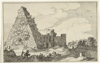Pirámide de Cayo Cestio Ruinas romanas y paisajes costeros (serie 1) (título de la serie) de Willem van Nieulandt (II)