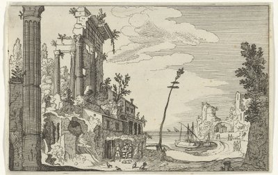 Ruinas romanas junto al mar Ruinas romanas y paisajes costeros (serie 1) (título de la serie) de Willem van Nieulandt (II)