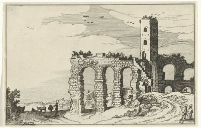 ruina del acueducto Ruinas romanas y paisajes costeros (serie 1) (título de la serie) de Willem van Nieulandt (II)