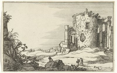 Ruinas de un templo rodeado de columnas Ruinas romanas y paisajes costeros (serie 1) (título de la serie) de Willem van Nieulandt (II)