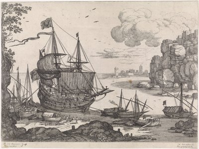 Barcos en un puerto Paisajes italianos (título de la serie) de Willem van Nieulandt (II)