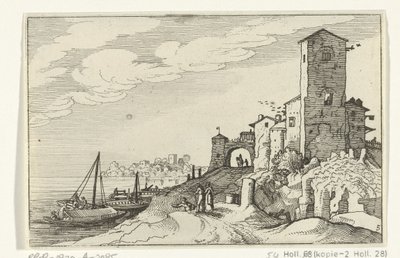 Torre y puerta en la costa Ruinas romanas y paisajes costeros (serie 1) (título de la serie) de Willem van Nieulandt (II)