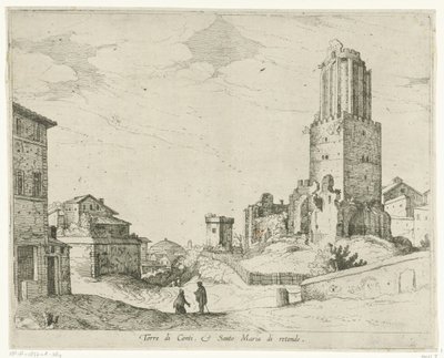 Torre delle Milizie y el Panteón Torre di Conti e Santo Maria di retonde (título sobre objeto) Vistas de Roma (título de la serie) de Willem van Nieulandt (II)