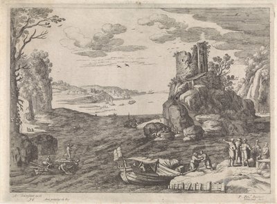 Varios barcos en una bahía Paisajes italianos (título de la serie) de Willem van Nieulandt (II)