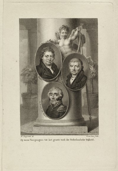 Memorial con los retratos de Joan Melchior Kemper, Cornelis Anthony Fannius Scholten, Gijsbert Carel Rutger Reinier van Brienen van Ramerus. NL-HlmNHA 1477 53011449 de Willem van Senus