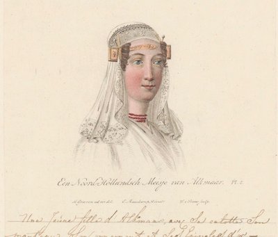 Tocado de niña de Alkmaar, 1816 Una niña de Holanda Septentrional de Alkmaar / Une Jeune d