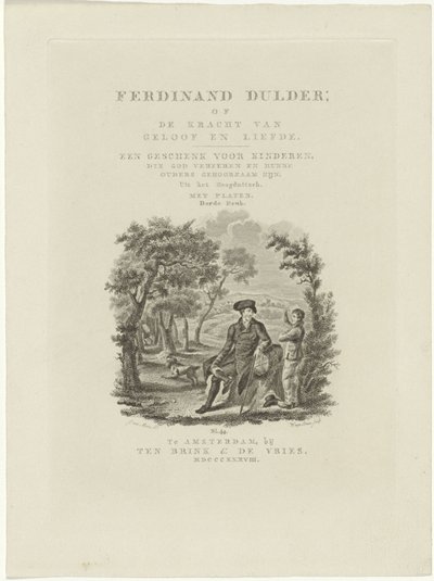 Viajero sentado y un niño en un paisaje Página de título para: J.G. Tobler, Ferdinand Dulder, 1838 de Willem van Senus