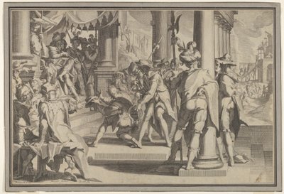 Alegoría de la Justicia y la Santidad de la Ley con una escena de corte que representa a un hombre siendo perdonado de Willem van Swanenburg