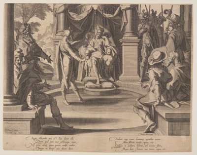 Alejandro Magno como juez, lámina 10 de Tronos de Justicia (Thronus Iustitiae) de Willem van Swanenburgh