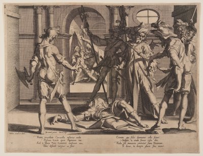 Decapitación del juez romano Papiniano, lámina 5 de Tronos de Justicia (Thronus Iustitiae) de Willem van Swanenburgh