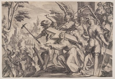 Cristo con la Cruz, lámina 4 de Tronos de Justicia (Thronus Iustitiae) de Willem van Swanenburgh