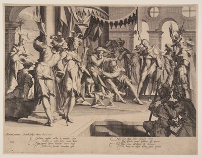 Juez Bias derramando lágrimas, lámina 9 de Tronos de Justicia (Thronus Iustitiae) de Willem van Swanenburgh