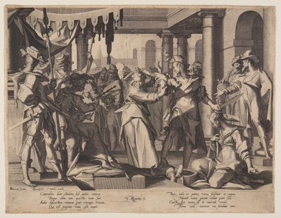 Juicio de Salomón, lámina 2 de Tronos de Justicia (Thronus Iustitiae) de Willem van Swanenburgh