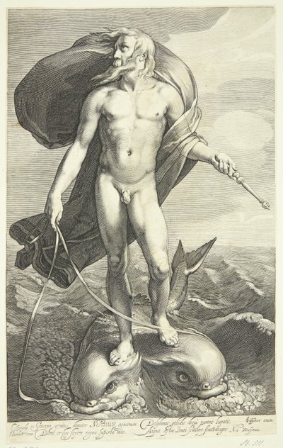 Neptuno montando dos delfines de Willem van Swanenburgh