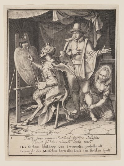 El diablo pintando el corazón del hombre, de Alegoría del mal uso de la propiedad mundana de Willem van Swanenburgh